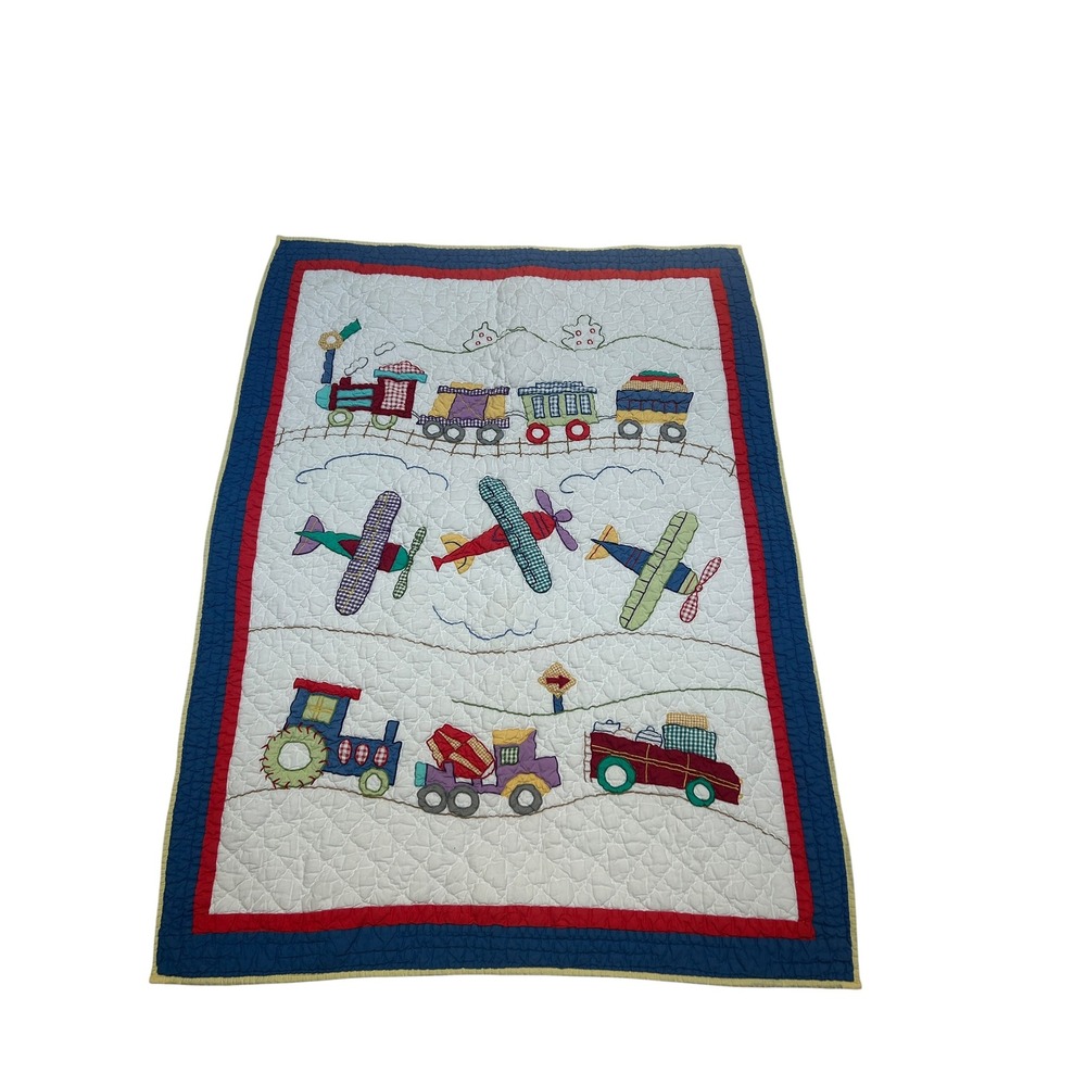 Vintage Transportation Baby Quilt Train Airplane Tractor Truck Nursery Bedding
